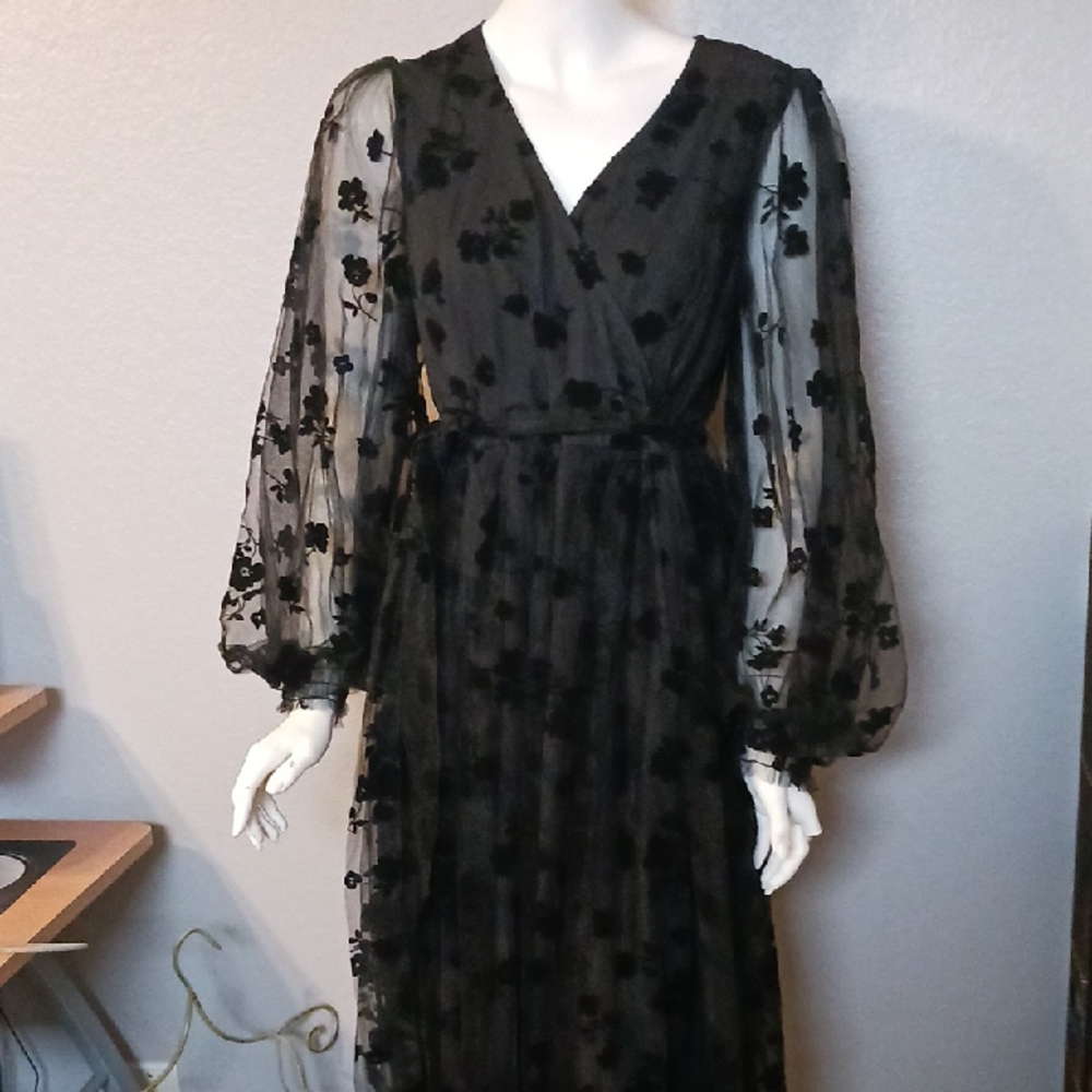 SHEIN Black Sheer Floral Dress